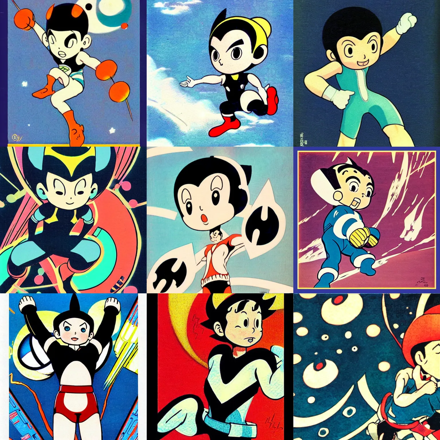 Prompt: “Astro Boy, illustrated by Osamu Tezuka”