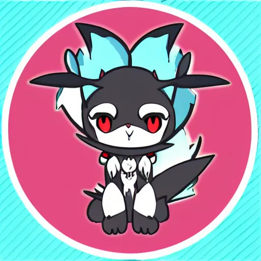Prompt: art chibi emo round animal character with horns and collar, border, pastel, pokemon, digimon, vibrant, kawaii, sticker, icon, cartoon, smooth style