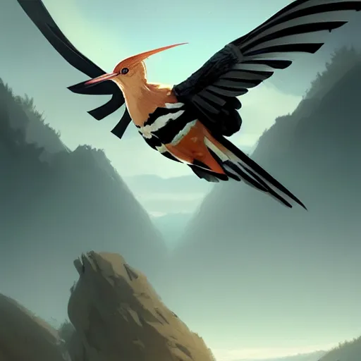 Image similar to hoopoe with his crest in avila pinewood, 4 k, concept art, by wlop, ilya kuvshinov, artgerm, krenz cushart, greg rutkowski, pixiv. cinematic dramatic atmosphere, sharp focus, volumetric lighting, cinematic lighting, studio quality