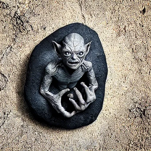 Image similar to lord of the rings gollum holding a large square black stone