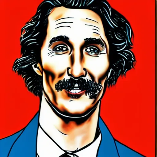 Image similar to a portrait drawing of Mathew McConaughey drawn by Robert Crumb