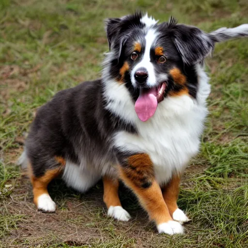 Prompt: australian shepherd being a good boy in hell