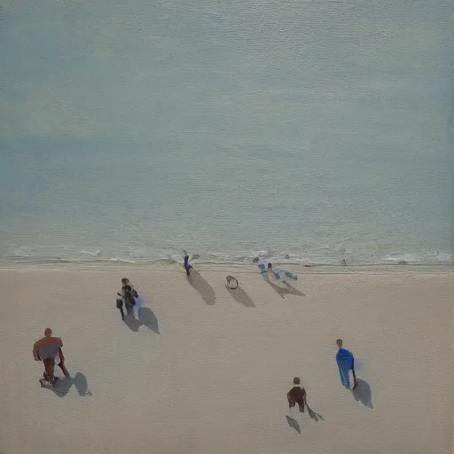 Prompt: a birdseye painting by Sally West of sparse people on a beach from high above, featured on tumblr, action painting, oil on canvas, painterly