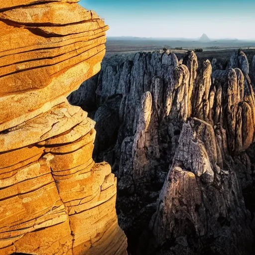 Prompt: an epic landscape, rock formation that looks like a woman, cinematic light, long shadows,