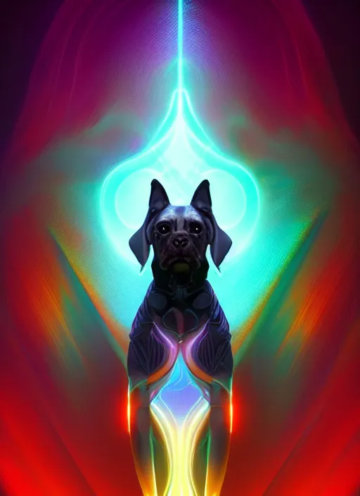 Image similar to symmetry!! product render poster vivid colors divine proportion dog, scifi, glowing fog intricate, elegant, highly detailed, digital painting, artstation, concept art, smooth, sharp focus, illustration, art by artgerm