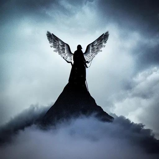 Image similar to the angel of death circling a mountain during a storm at night