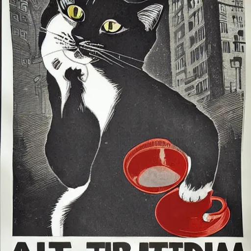 Image similar to british cat sipping on tea, propaganda poster