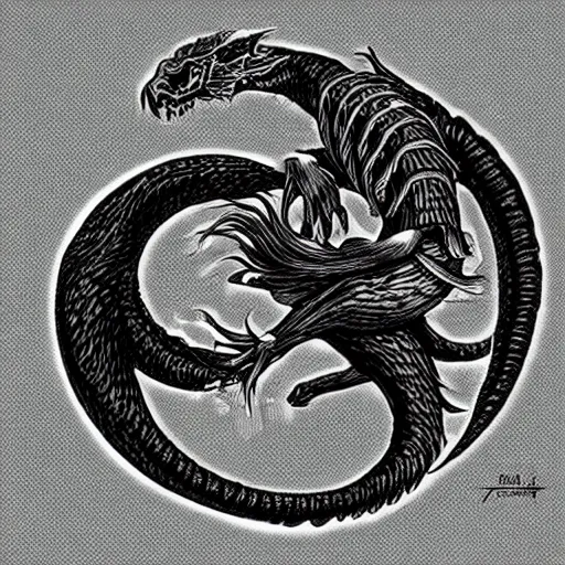 Image similar to ouroboros biting his tail