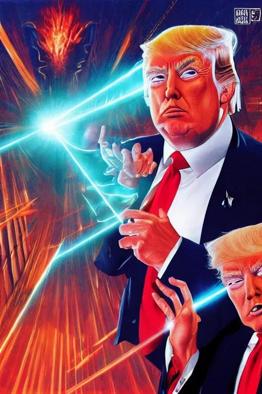 Image similar to trump with laser eyes by alex ross