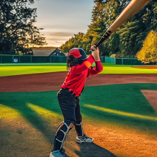 Prompt: playboi carti playing softball, baseball bat, baseball, outside, clear sky, golden hour sunlight, hdr, 4 k, widelens, photograph