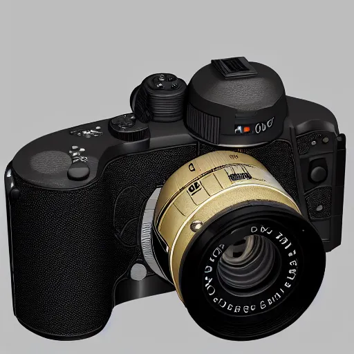 Prompt: a c 3 - po mirrorless camera, 3 d render