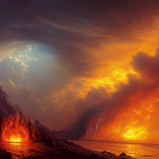 Prompt: A beautiful hyper realistic detailled matte painting of a fiery torrent of wind overflowing with Yellow energy, nightfall, barometric projection, by andreas rocha john howe, and Martin Johnson Heade, featured on artstation, featured on behance, ultrawide angle,f16