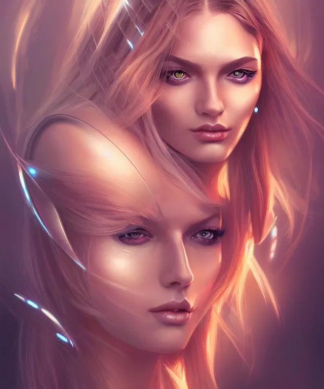 Image similar to futuristic woman portrait, sci - fi, amber eyes, face, long hair, fantasy, intricate, elegant, highly detailed, digital painting, artstation, concept art, smooth, sharp focus, illustration, art by artgerm and marta dahlig