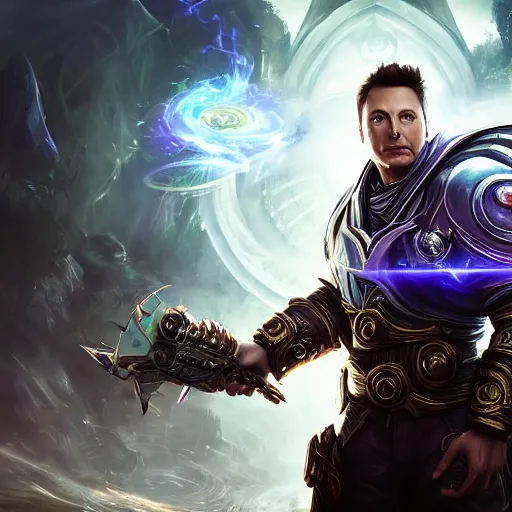 Image similar to portrait of elon musk as a spellcaster, league of legends amazing splashscreen artwork, gears of war, splash art, natural light, elegant, photorealistic facial features, intricate, fantasy, detailed face, atmospheric lighting, anamorphic lens flare, cinematic lighting, league of legends splash art, hd wallpaper, ultra high details by greg rutkowski