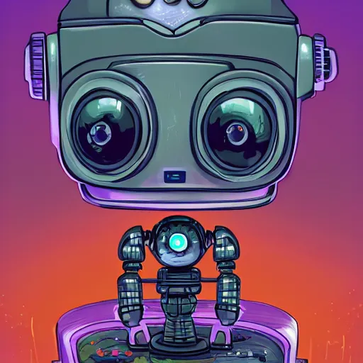 Image similar to a very cute looking robot with big eyes, a character portrait by dan mumford, behance contest winner, sots art, 2 d game art, flat shading, steampunk