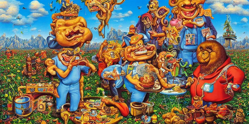 Image similar to simple composition refined oil painting lowbrow pop surreal masterpiece in the style of robert williams todd schorr perfect uncluttered composition,