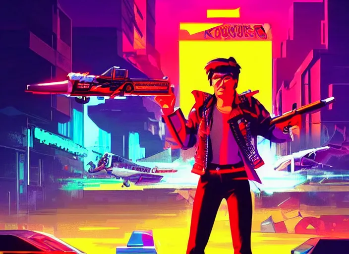 Prompt: kung fury 2 concept art, colorful, retrofuturism, synthwave, retrowave, 8 0 s, epic action