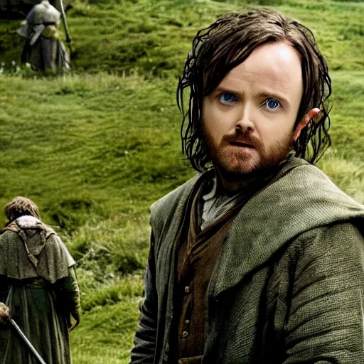 Image similar to Aaron Paul as a hobbit, still from Lord of the Rings