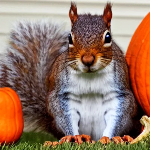 Image similar to squirrel with pumpkin head