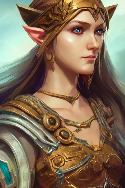 Image similar to goddess of zelda, d & d, fantasy, portrait, highly detailed, headshot, digital painting, trending on artstation, concept art, sharp focus, illustration, art by artgerm and greg rutkowski and magali villeneuve