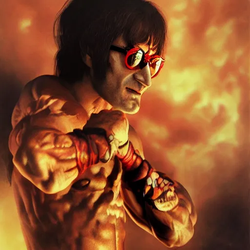 Image similar to john lennon as dhalsim street fighter, ultra realistic, concept art, intricate details, highly detailed, photorealistic, octane render, 8 k, unreal engine, art by frank frazetta, simon bisley, brom