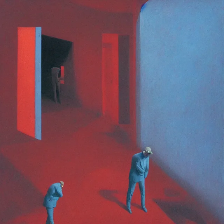 Image similar to Anaglyph man, Edward Hopper and James Gilleard, Zdzislaw Beksinski, Steven Outram highly detailed