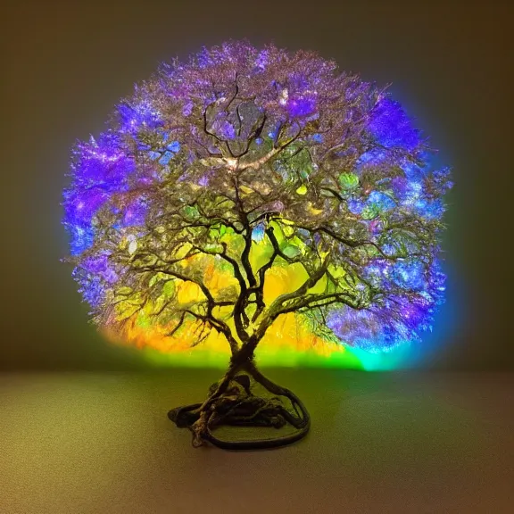 Image similar to crystal oak tree, phosphorescent skin, nacreous flare