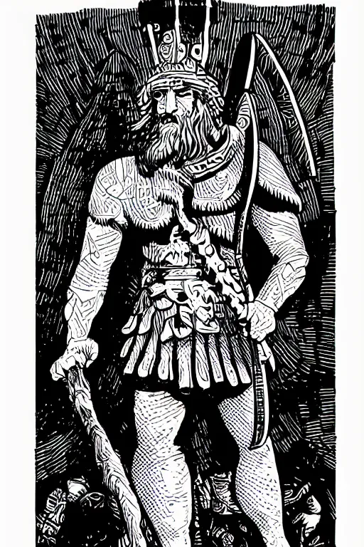 Image similar to ancient historically accurate depiction of the Bible Character Goliath of Gath, the Philistine warrior giant by mcbess