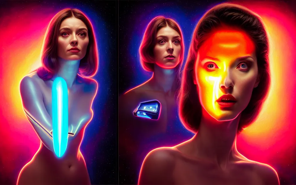 Image similar to Ladies in holograms of alien artifacts, electrical case display, total recall tech, , ultrarealistic, dramatic lighting, electrical details, high details, 4k, 8k, best, accurate, trending on artstation, artstation, photorealism, ultrarealistic, digital painting, style of Tristan Eaton Stanley Artgerm and Tom Bagshaw, Caravaggio,