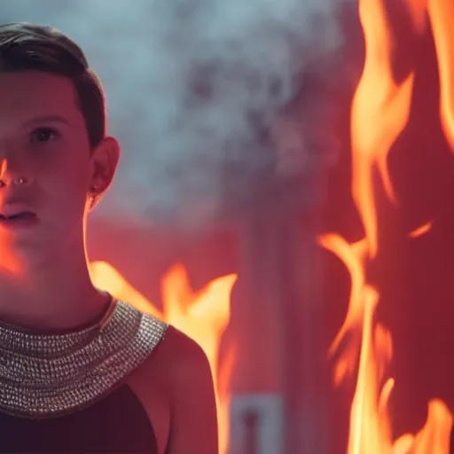 Image similar to Millie Bobby Brown on fire cinematic