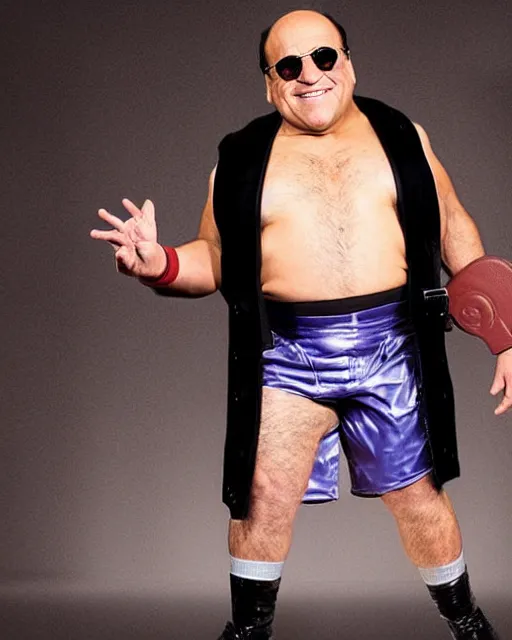 Image similar to portrait of danny devito as a wwe professional wrestler. photographic, photography