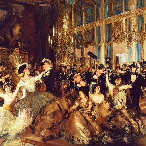 Image similar to a painting of a band show by Adolph Menzel