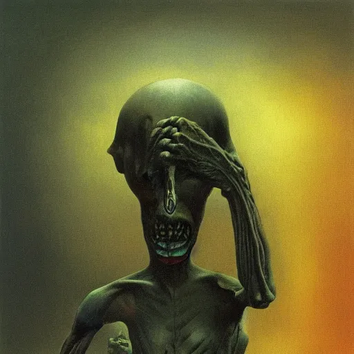 Prompt: Zdzisław Beksiński painting of a goblin