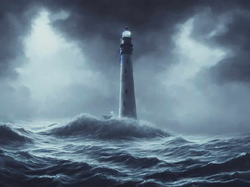 Prompt: a beautifuly ultradetailed painting of a lighthouse in a sea of black water with eldritch terrors crawling up from the water, icy mist, morning shot, raphael lacoste, makoto shinkai, 4 k, trending on artstation, aerial photography, ultrawide lens : 2, dof : - 1, blur : - 1