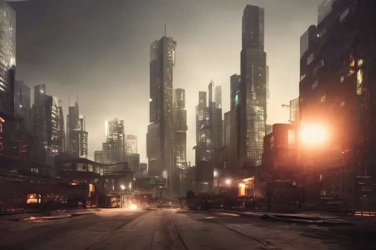 Image similar to landscape of a city of robots. cinematic lighting. photorealism.