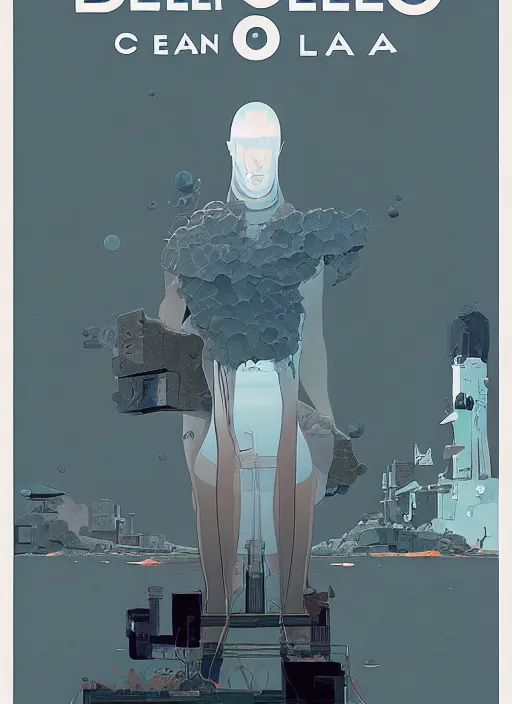 Image similar to poster artwork by Michael Whelan and Tomer Hanuka, of Delos Incorporated, clean