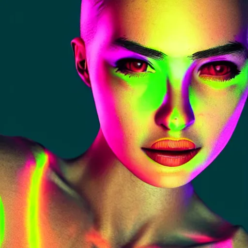 a woman with glowing neon face paint on her face,, Stable Diffusion