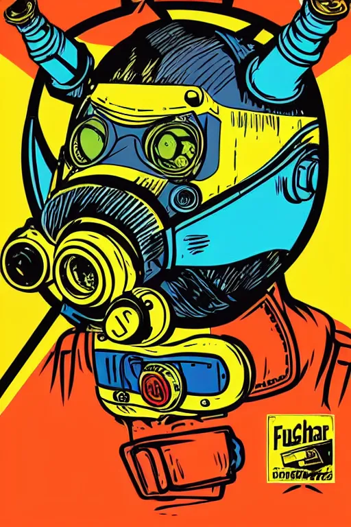 Image similar to fallout 7 6 retro futurist illustration art by butcher billy, sticker, colorful, illustration, highly detailed, simple, smooth and clean vector curves, no jagged lines, vector art, smooth andy warhol style