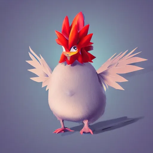 Image similar to A pokemon that looks like a coconut, which splits in half into wings,The rooster hides inside and sticks his head out to peek，Trending on art station. Unreal engine.