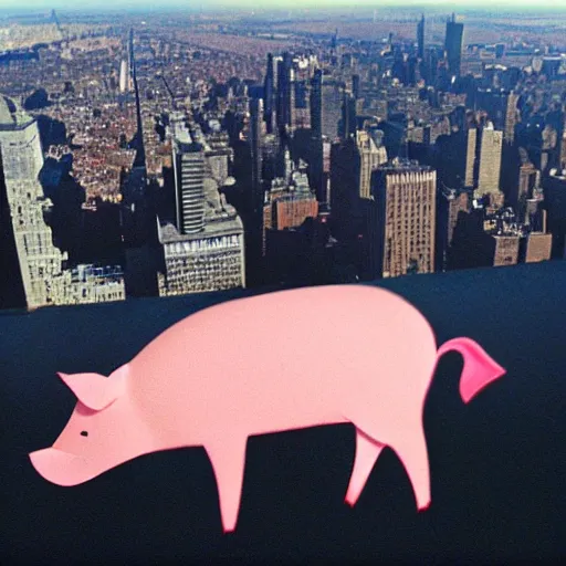 Prompt: a pig flying above new york