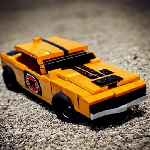 Prompt: fast & furious dodge charger. lego style.