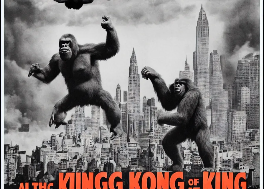 Prompt: king kong in attack of the 5 0 ft woman movie poster print