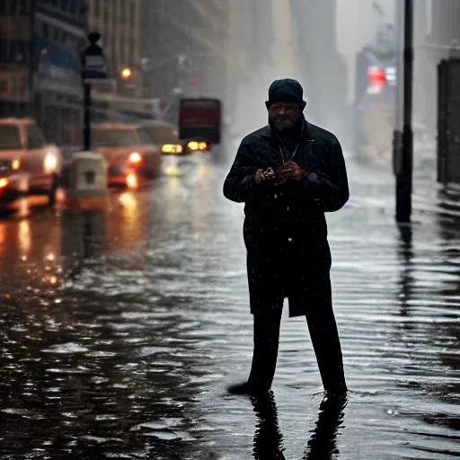 Image similar to closeup portrait of a man fishing in a puddle rainy new york street, by Steve McCurry and David Lazar, natural light, detailed face, CANON Eos C300, ƒ1.8, 35mm, 8K, medium-format print