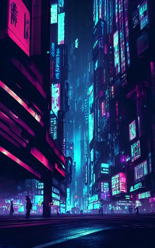 Image similar to concept art of a magnificent dark neon futuristic cyberpunk city bustling street at night cyberart by liam wong in the film akira rendered in octane, 3 d render, trending on cgsociety, blender 3 d