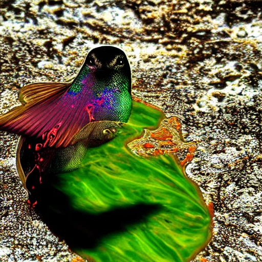 Prompt: seal melted leaf liquephotographs submerged hummingbird digitalart
