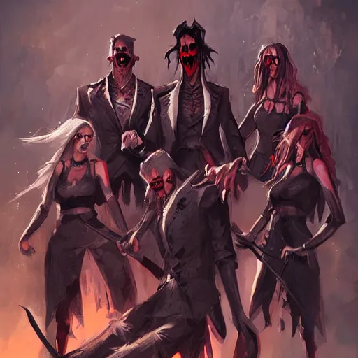 Image similar to a group of intimidating balkan vampires posing menacingly, by WLOP