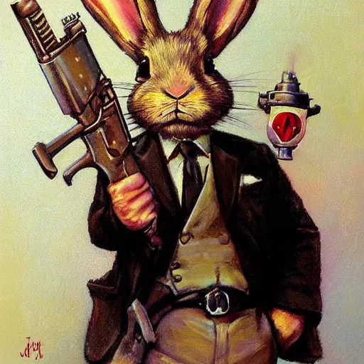 Image similar to rabbit mafia gangster by James Gurney.