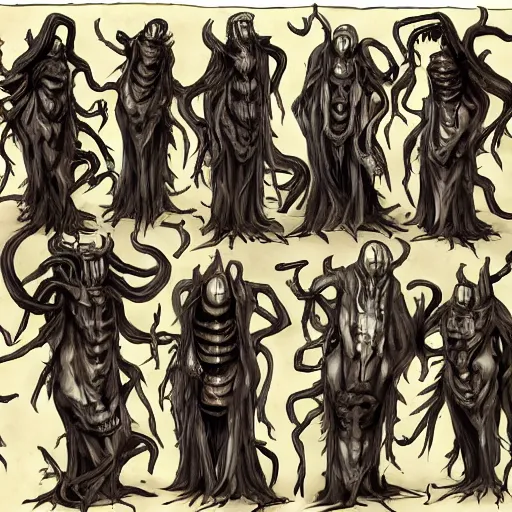 Prompt: Eldritch Abomination group photo, realistic, rendered