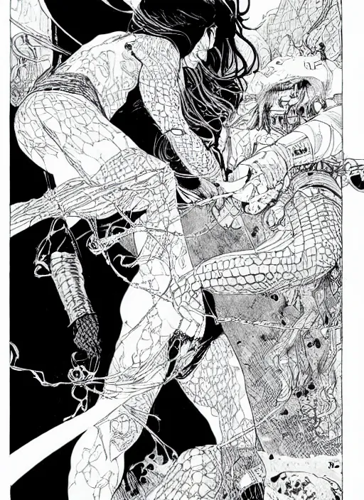 Image similar to thor, art by kaethe butcher and moebius, details