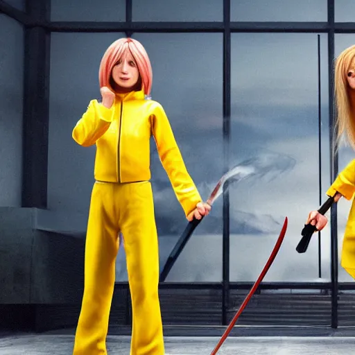 Image similar to first photos of 2 0 2 4 pixar animated kill bill remake ( eos 5 ds r, iso 1 0 0, f / 8, 1 / 1 2 5, 8 4 mm, postprocessed, 4 k )